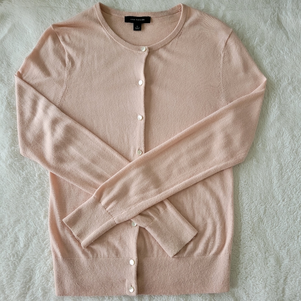Ann Taylor Blush Pink Small Button Up Sweater